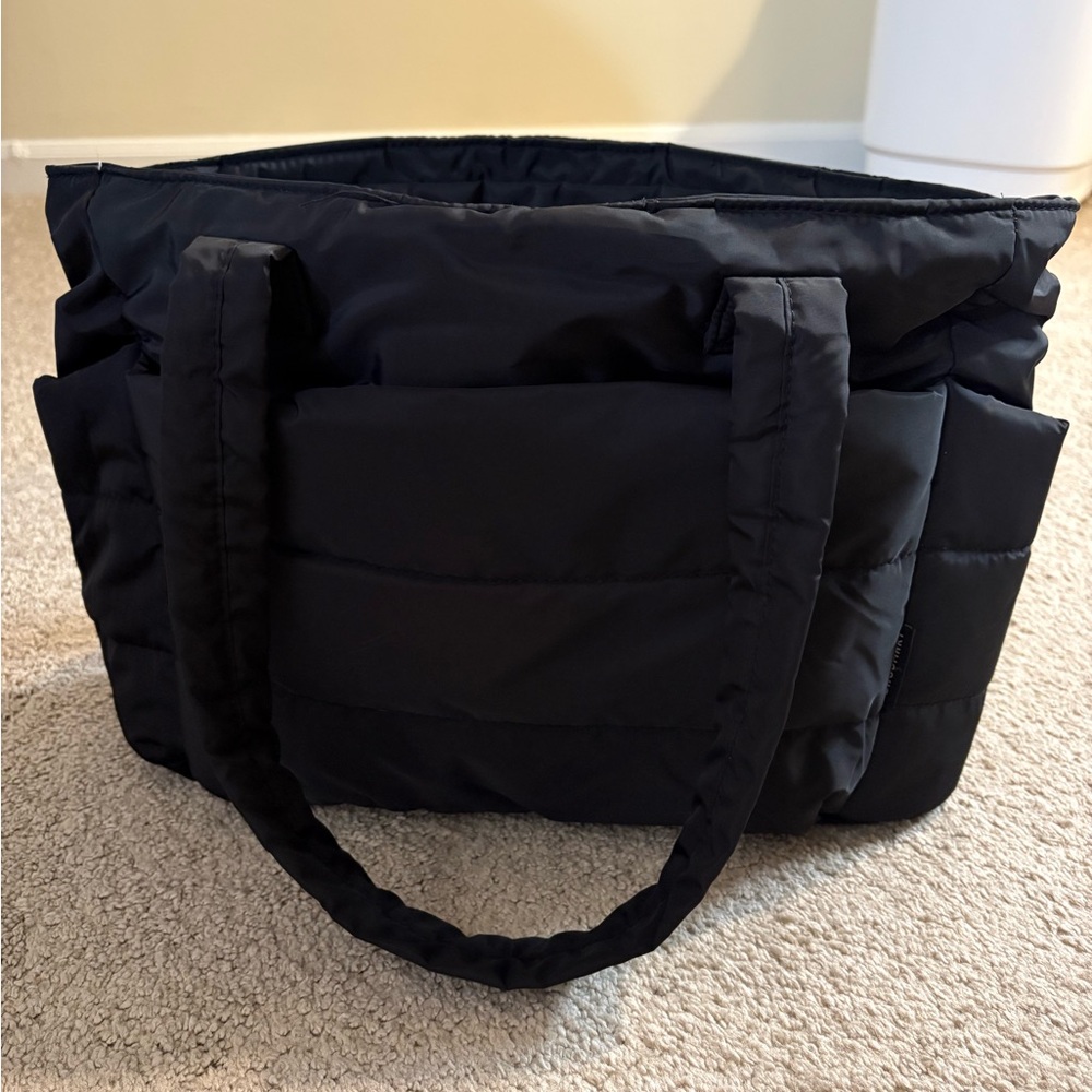 Padded Quilted Tote Bag - Black
